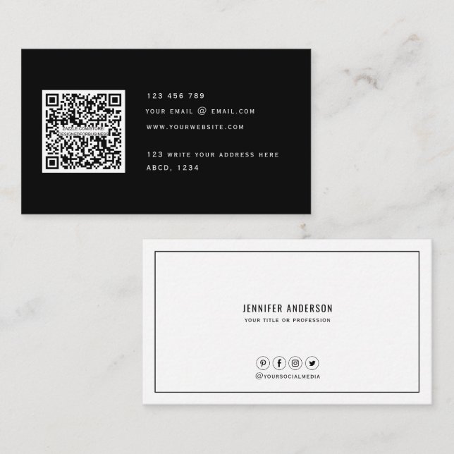 QR code Modern Minimalist Elegant Clean Simple  Bu Business Card (Front/Back)
