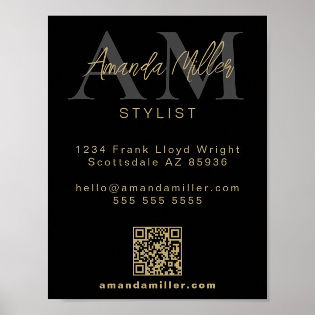 QR Code Modern Minimalist Monogram Download Black Poster (Front)