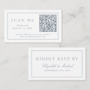 QR Code Modern Minimalist Monogram Dusty Blue RSVP Enclosure Card