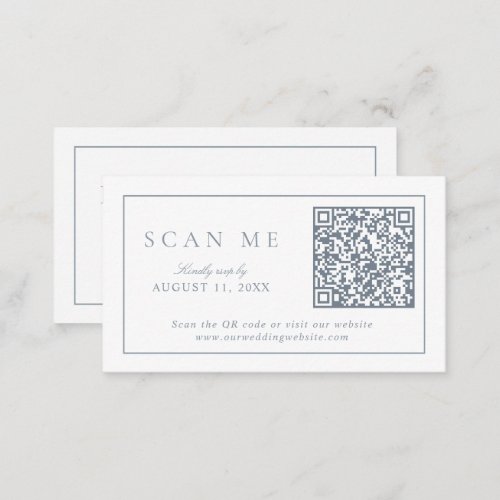 QR Code Modern Minimalist Monogram Dusty Blue RSVP Enclosure Card