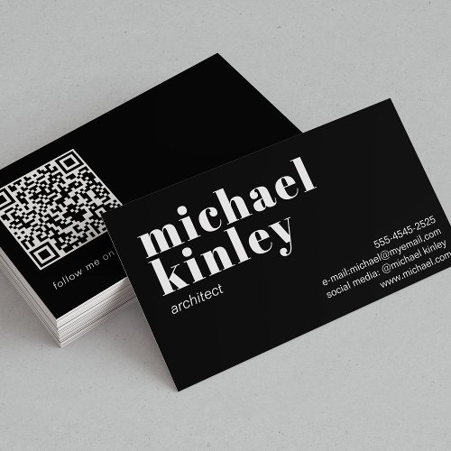 QR code modern minimalist professional black Business Card