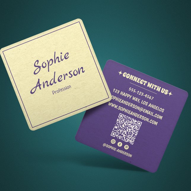 QR Code Modern Minimalist Professional Purple Square Business Card (Creator Uploaded)