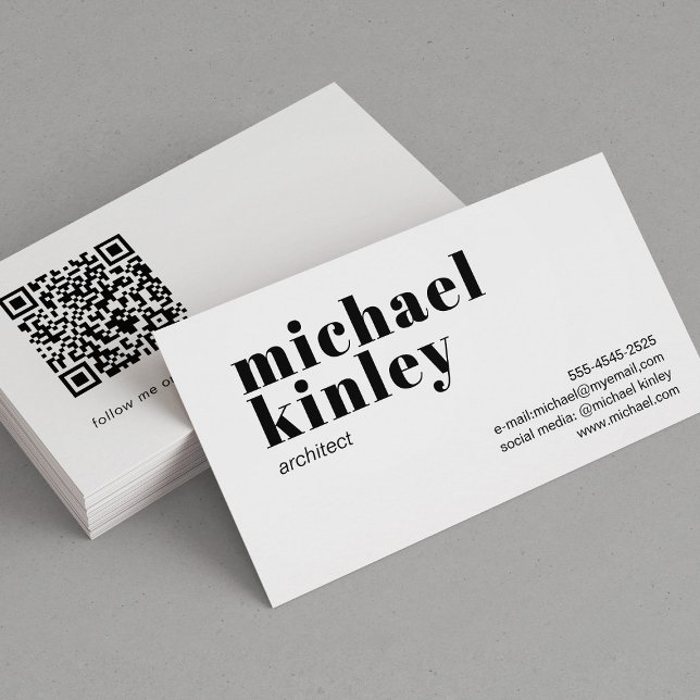 QR code modern minimalist professional white Business Card (Creator Uploaded)