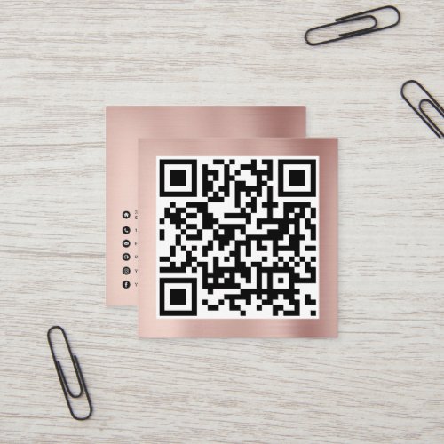 QR Code Modern Minimalist Rose Gold Pink Square Business Card