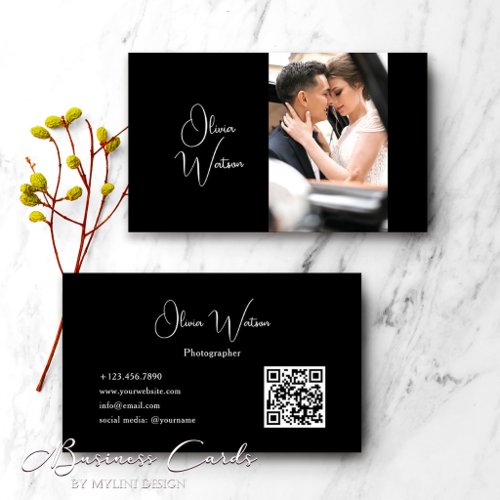 QR Code Modern Minimalist Script Photographer Business Card