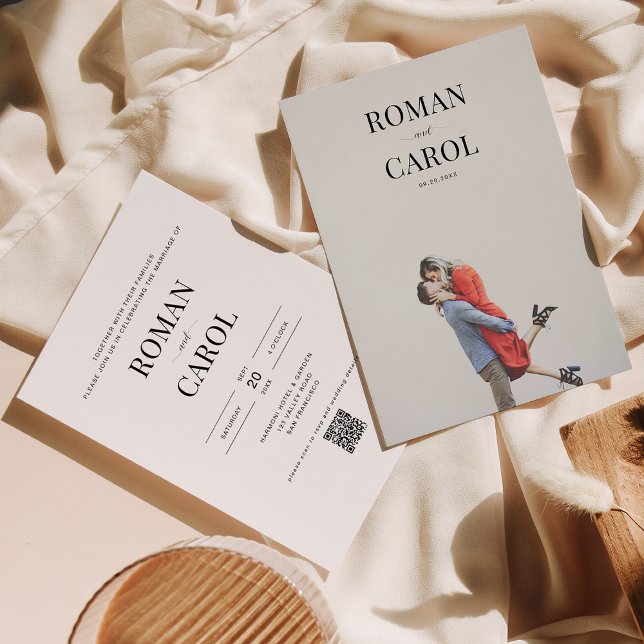 QR Code Modern Minimalist Typography Photo Wedding Invitation (Creator Uploaded)