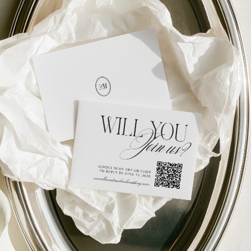 QR Code Modern Minimalist Wedding RSVP Card