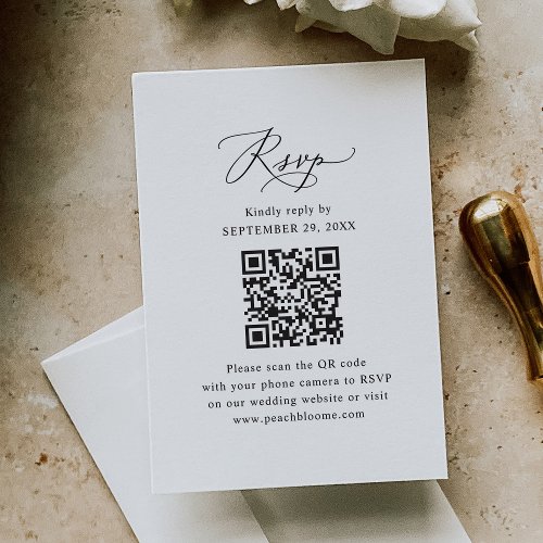 QR Code Modern Minimalistic Black  White Wedding RSVP Card