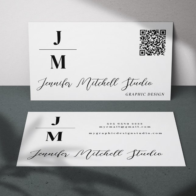 QR code modern monogram simple minimalist Business Card (Creator Uploaded)