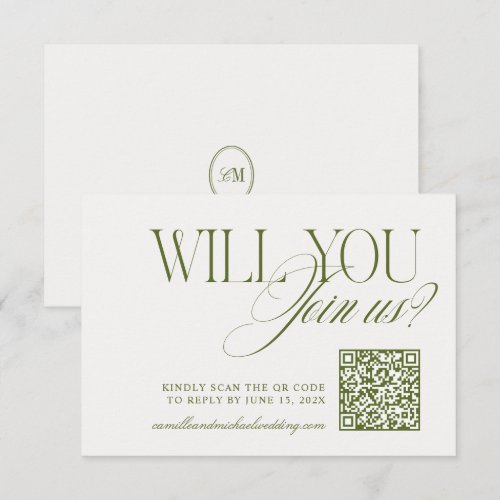 QR Code Modern Olive Green Wedding RSVP Card