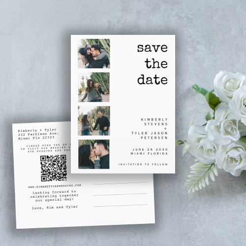 QR CODE modern photo collage wedding save the date Announcement Postcard