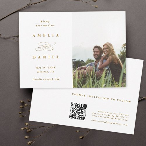 QR code Modern Photo Wedding Gold Save The Date