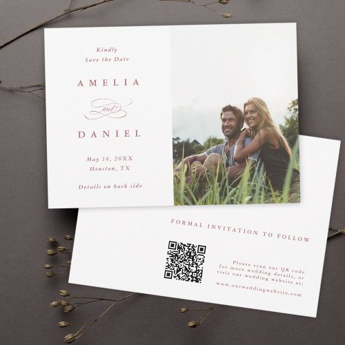 QR code Modern Photo Wedding Rose Gold Save The Date