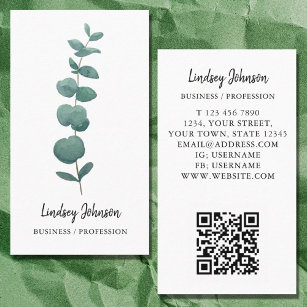 QR Code Modern Profession Business Eucalyptus Business Card