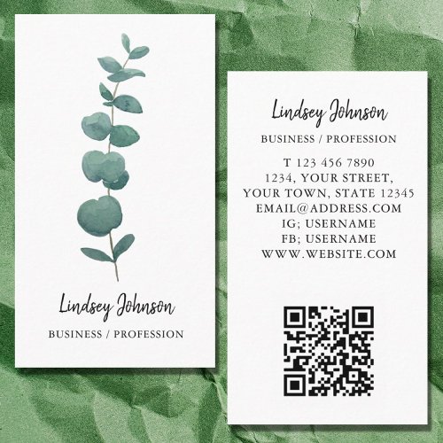 QR Code Modern Profession Business Eucalyptus Business Card