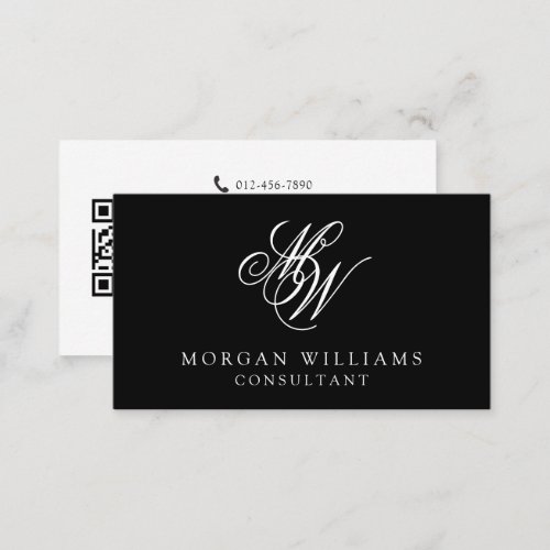 QR Code Modern Professional Black White  Business Card