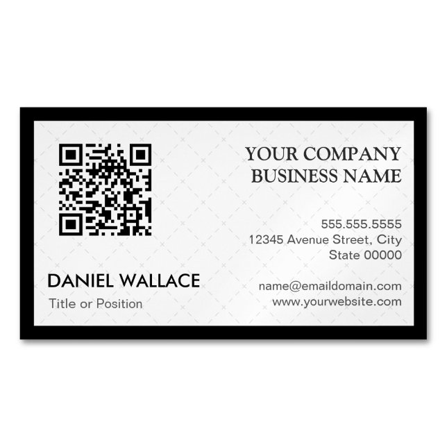QR Code - Modern Professional Black White Business Card Magnet (Front)