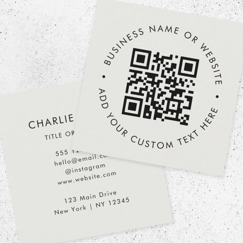 QR Code | Modern Professional Silver Gray Square Business Card