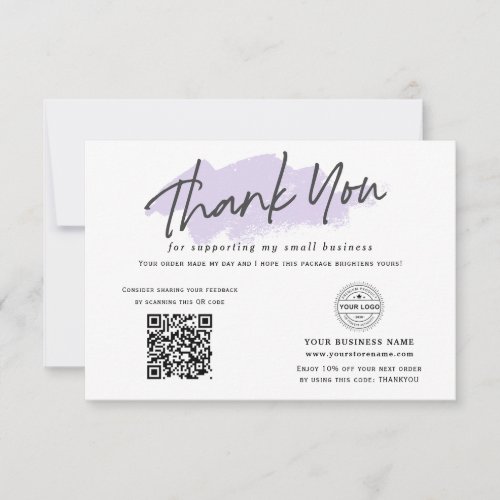 QR code Modern purple small business Thank You Card