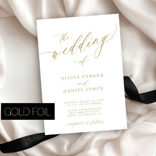 QR code modern romantic elegant gold wedding Foil Invitation
