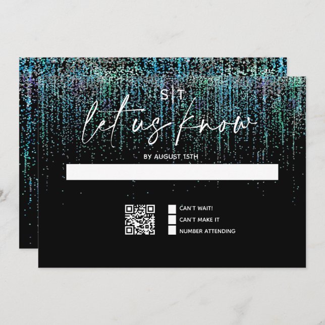 QR Code Modern RSVP Edgy Teal Glitter Invitation (Front/Back)