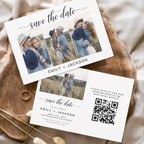 QR Code Modern Save the Date 4 Photo Elegant 