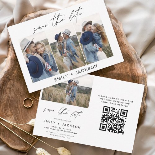 QR Code Modern Save the Date 4 Photo Elegant 