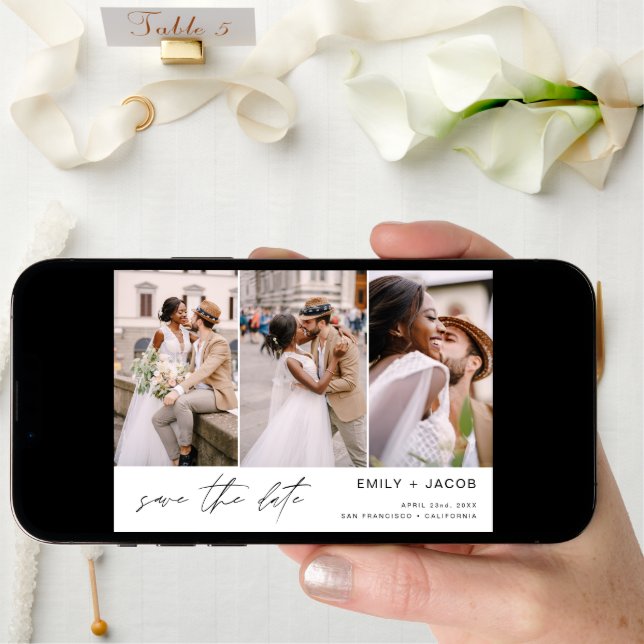 QR Code Modern Save the Date 4 Photo Elegant  (Front Digital)