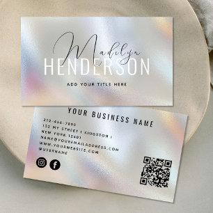 QR Code Modern Scannable Script Pearl Glass Business Card
