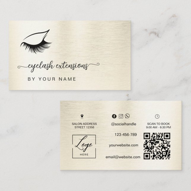 Qr Code Modern script Glazed white Eyelash  Business Card (Front/Back)
