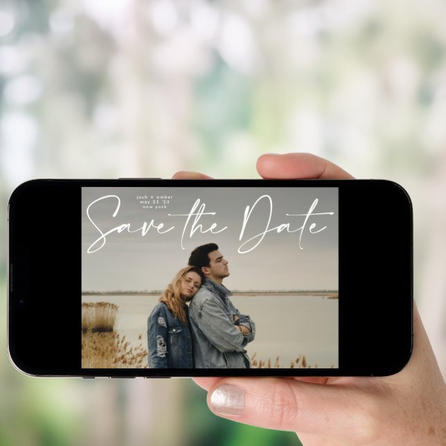 QR code Modern Script Save The Date Wedding Invitation (Front Digital)