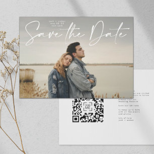 QR code Modern Script Save The Date Wedding Invitation
