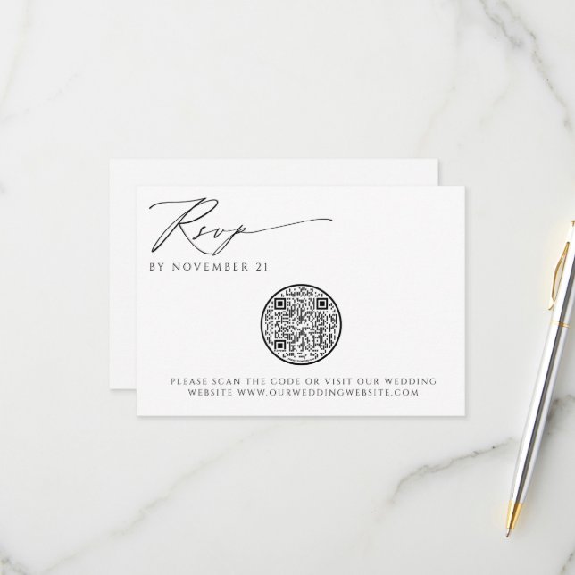 QR Code Modern Sophisticated Wedding RSVP Card (Front/Back In Situ)