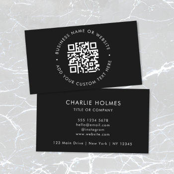 Qr Code | Modern Stylish Black Professional Business Card by GuavaDesign at Zazzle