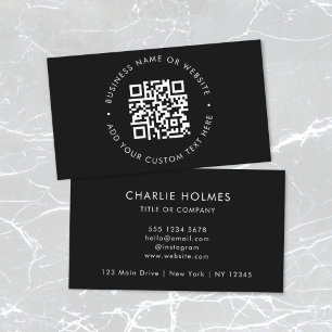 QR Code Modern Stylish Black Professional Business Card