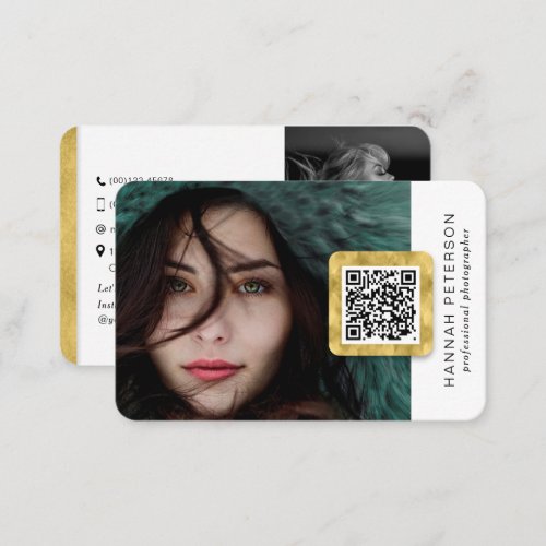 QR code modern stylish gold networking photos  Business Card