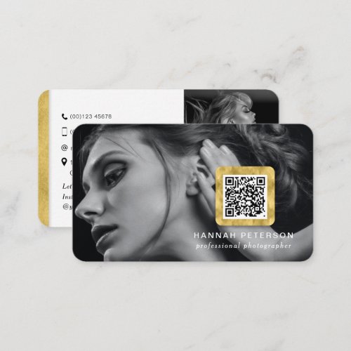 QR code modern stylish gold photographer photo Business Card