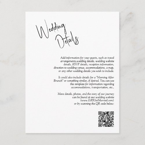 QR Code Modern Stylish Script Wedding Details  Enclosure Card