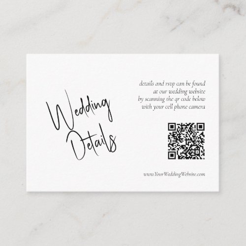 QR Code Modern Stylish Script Wedding Details Enclosure Card