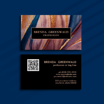 Qr Code Modern Terracotta Blue Glitter Gold Business Card by Citronellapaper at Zazzle