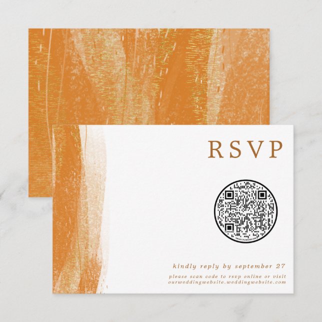 QR Code Modern Terracotta Gold Foil Wedding RSVP Card (Front/Back)