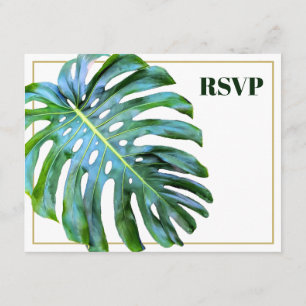 QR Code Modern Tropical Leaf Gold Beach Wedding Enclosure Card