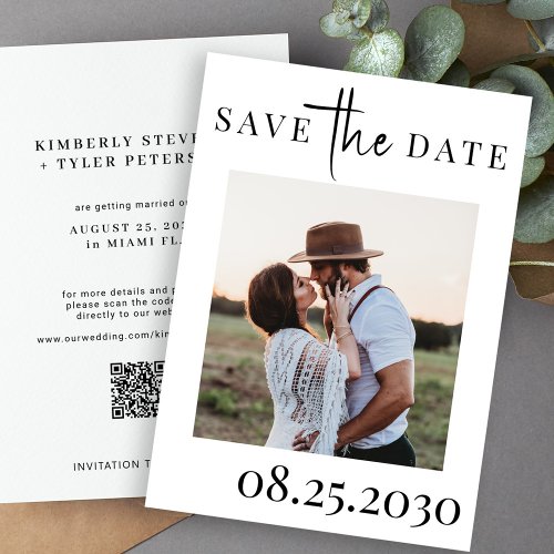 QR CODE modern typography photo wedding Save The Date