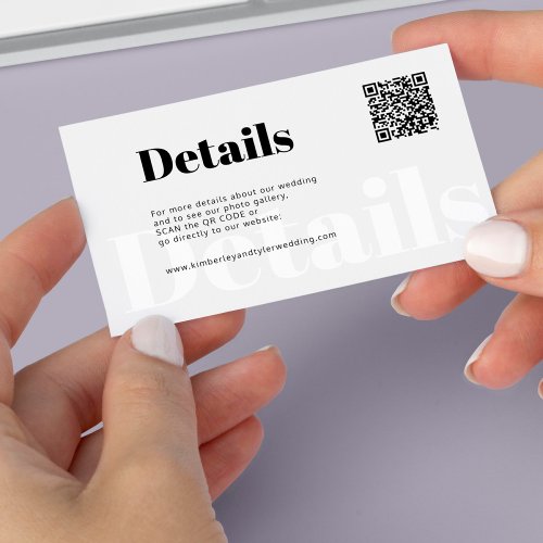 QR CODE modern typography wedding website details Enclosure Card