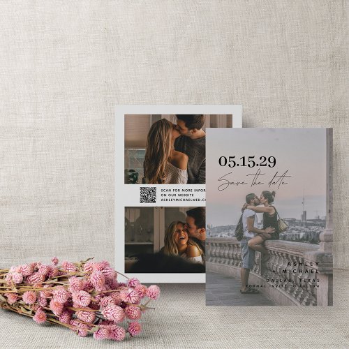 QR Code Modern Vellum Overlay Script 3 Photo Save The Date