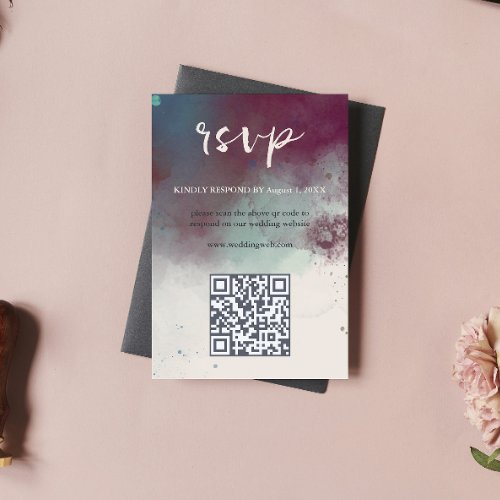 QR Code Modern Watercolor Jewel Tones Boho Wedding RSVP Card