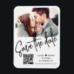 qr code modern white wedding photo save the date   magnet<br><div class="desc">qr code modern  white handwriting black background wedding photo Save the Date magnet, custom.
you can change background color and font color and style.</div>