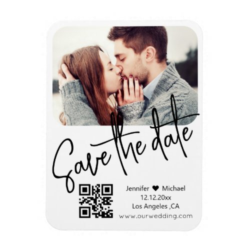 qr code modern white wedding photo save the date   magnet