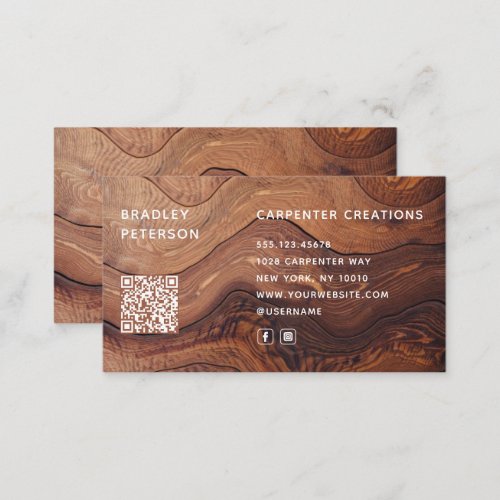 QR Code Modern Wooden Carpentry Construction Business Card