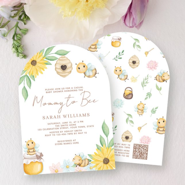 QR Code Mommy to Bee Gender Neutral Baby Shower Invitation (Creator Uploaded)
